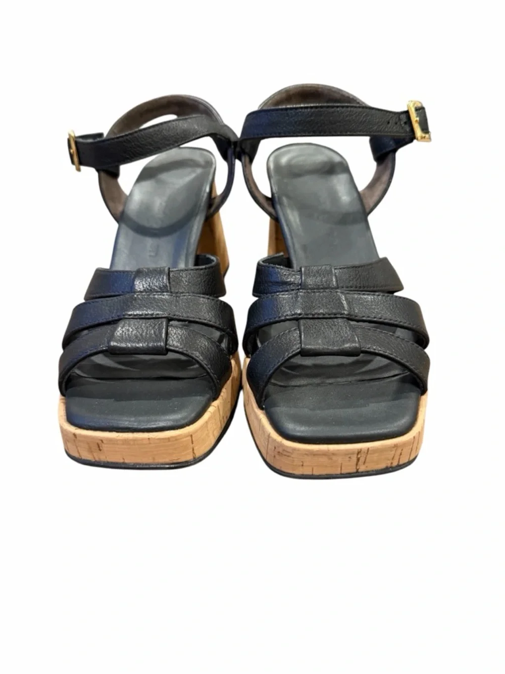 Black Cork Block Heel Sandals‎ with Ankle Strap